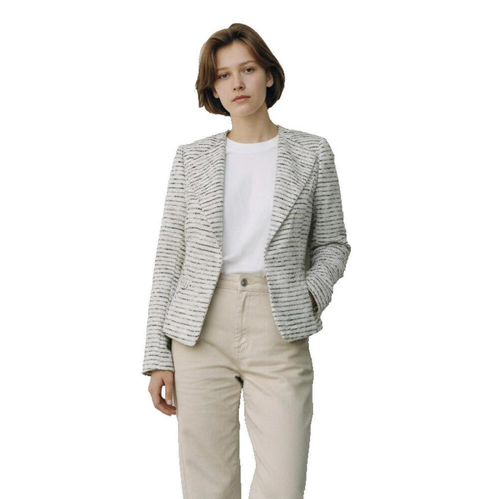 H&M US-4 Womens Blazer Black & White Cropped Striped Blazer Jacket
